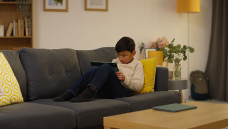 Young-Boy-Sitting-On-Sofa-At-Home-Playing-Games-Or-Streaming-Onto-Digital-Tablet-4